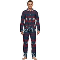 Christmas-seamless-knitted-pattern-background 003 Men s Long Sleeve Velvet Pocket Pajamas Set by nate14shop