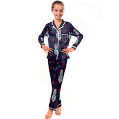 Christmas-seamless-knitted-pattern-background 004 Kid s Satin Long Sleeve Pajamas Set