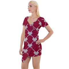 Christmas-seamless-knitted-pattern-background Short Sleeve Asymmetric Mini Dress by nate14shop