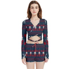Christmas-seamless-knitted-pattern-background 005 Velvet Wrap Crop Top And Shorts Set by nate14shop