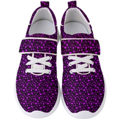 Small Bright Dayglo Purple Halloween Motifs Skulls, Spells & Cats On Spooky Black Men s Velcro Strap Shoes