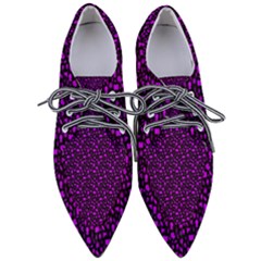 Small Bright Dayglo Purple Halloween Motifs Skulls, Spells & Cats On Spooky Black Pointed Oxford Shoes by PodArtist