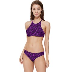 Small Bright Dayglo Purple Halloween Motifs Skulls, Spells & Cats On Spooky Black Banded Triangle Bikini Set by PodArtist