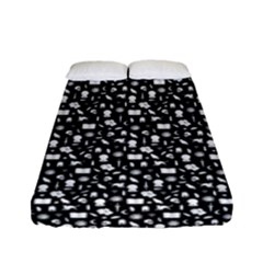 Small Bright White Halloween Motifs Skulls, Spells & Cats On Spooky Black  Fitted Sheet (full/ Double Size) by PodArtist