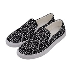 Small Bright White Halloween Motifs Skulls, Spells & Cats On Spooky Black  Women s Canvas Slip Ons by PodArtist