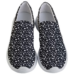 Small Bright White Halloween Motifs Skulls, Spells & Cats On Spooky Black  Women s Lightweight Slip Ons by PodArtist