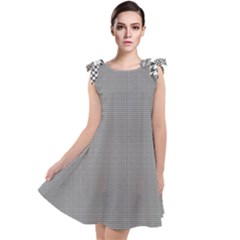Small Soot Black And White Handpainted Houndstooth Check Watercolor Pattern Tie Up Tunic Dress by PodArtist