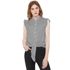 Small Soot Black And White Handpainted Houndstooth Check Watercolor Pattern Frill Detail Shirt
