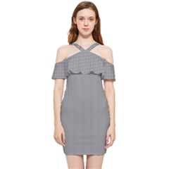 Small Soot Black And White Handpainted Houndstooth Check Watercolor Pattern Shoulder Frill Bodycon Summer Dress