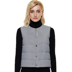 Small Soot Black And White Handpainted Houndstooth Check Watercolor Pattern Women s Short Button Up Puffer Vest