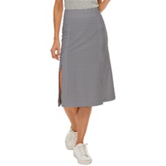Small Soot Black And White Handpainted Houndstooth Check Watercolor Pattern Midi Panel Skirt