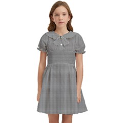 Small Soot Black And White Handpainted Houndstooth Check Watercolor Pattern Kids  Bow Tie Puff Sleeve Dress