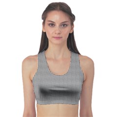 Soot Black And White Handpainted Houndstooth Check Watercolor Pattern Sports Bra