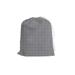 Soot Black And White Handpainted Houndstooth Check Watercolor Pattern Drawstring Pouch (medium) by PodArtist