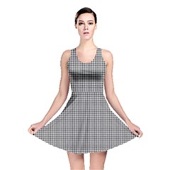 Soot Black And White Handpainted Houndstooth Check Watercolor Pattern Reversible Skater Dress by PodArtist