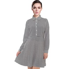 Soot Black And White Handpainted Houndstooth Check Watercolor Pattern Long Sleeve Chiffon Shirt Dress