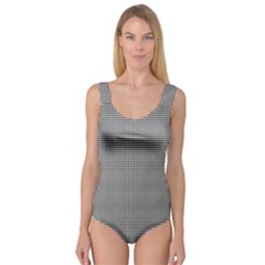 Soot Black And White Handpainted Houndstooth Check Watercolor Pattern Princess Tank Leotard 