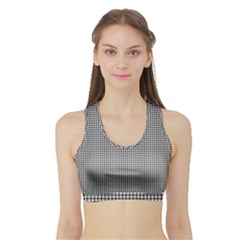 Soot Black And White Handpainted Houndstooth Check Watercolor Pattern Sports Bra With Border