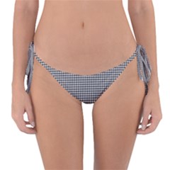 Soot Black And White Handpainted Houndstooth Check Watercolor Pattern Reversible Bikini Bottom