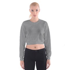 Soot Black And White Handpainted Houndstooth Check Watercolor Pattern Cropped Sweatshirt by PodArtist