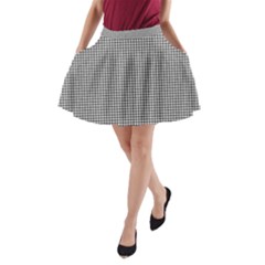 Soot Black And White Handpainted Houndstooth Check Watercolor Pattern A-line Pocket Skirt