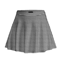 Soot Black And White Handpainted Houndstooth Check Watercolor Pattern Mini Flare Skirt by PodArtist