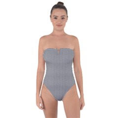 Soot Black And White Handpainted Houndstooth Check Watercolor Pattern Tie Back One Piece Swimsuit