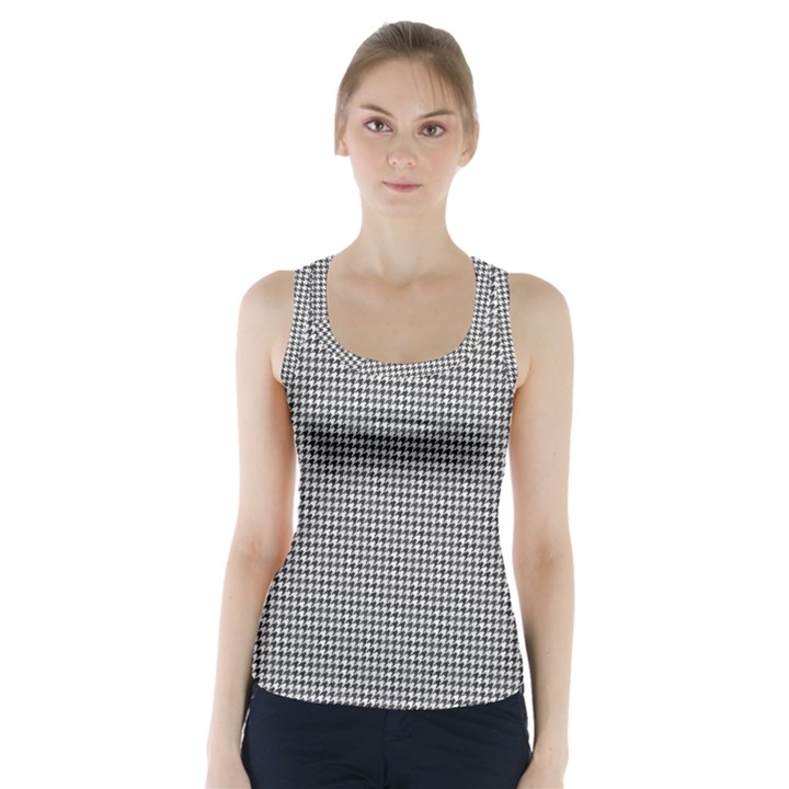 Soot Black and White Handpainted Houndstooth Check Watercolor Pattern Racer Back Sports Top
