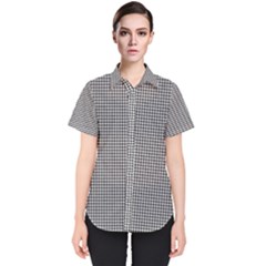 Soot Black And White Handpainted Houndstooth Check Watercolor Pattern Women s Short Sleeve Shirt