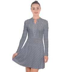 Soot Black And White Handpainted Houndstooth Check Watercolor Pattern Long Sleeve Panel Dress by PodArtist
