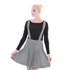 Soot Black And White Handpainted Houndstooth Check Watercolor Pattern Suspender Skater Skirt