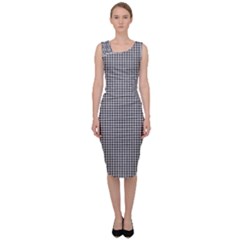 Soot Black And White Handpainted Houndstooth Check Watercolor Pattern Sleeveless Pencil Dress by PodArtist