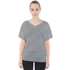 Soot Black And White Handpainted Houndstooth Check Watercolor Pattern V-neck Dolman Drape Top