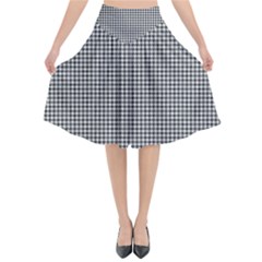 Soot Black And White Handpainted Houndstooth Check Watercolor Pattern Flared Midi Skirt