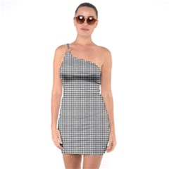 Soot Black And White Handpainted Houndstooth Check Watercolor Pattern One Soulder Bodycon Dress by PodArtist