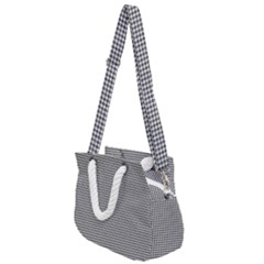 Soot Black And White Handpainted Houndstooth Check Watercolor Pattern Rope Handles Shoulder Strap Bag