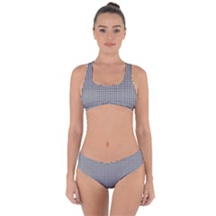 Soot Black And White Handpainted Houndstooth Check Watercolor Pattern Criss Cross Bikini Set