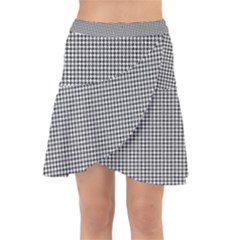 Soot Black And White Handpainted Houndstooth Check Watercolor Pattern Wrap Front Skirt