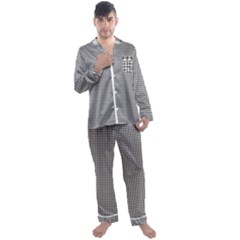 Soot Black And White Handpainted Houndstooth Check Watercolor Pattern Men s Long Sleeve Satin Pajamas Set by PodArtist