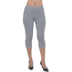 Soot Black And White Handpainted Houndstooth Check Watercolor Pattern Lightweight Velour Capri Leggings 