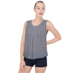 Soot Black And White Handpainted Houndstooth Check Watercolor Pattern Bubble Hem Chiffon Tank Top