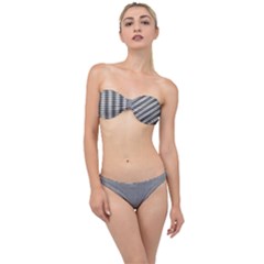 Soot Black And White Handpainted Houndstooth Check Watercolor Pattern Classic Bandeau Bikini Set by PodArtist