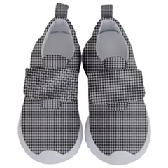 Soot Black And White Handpainted Houndstooth Check Watercolor Pattern Kids  Velcro No Lace Shoes by PodArtist