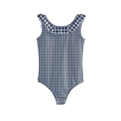 Soot Black And White Handpainted Houndstooth Check Watercolor Pattern Kids  Frill Swimsuit