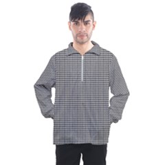 Soot Black And White Handpainted Houndstooth Check Watercolor Pattern Men s Half Zip Pullover by PodArtist