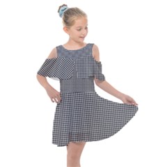 Soot Black And White Handpainted Houndstooth Check Watercolor Pattern Kids  Shoulder Cutout Chiffon Dress by PodArtist