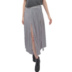 Soot Black And White Handpainted Houndstooth Check Watercolor Pattern Velour Split Maxi Skirt