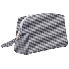 Soot Black And White Handpainted Houndstooth Check Watercolor Pattern Wristlet Pouch Bag (large)