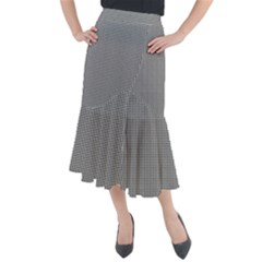Soot Black And White Handpainted Houndstooth Check Watercolor Pattern Midi Mermaid Skirt