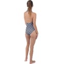 Soot Black and White Handpainted Houndstooth Check Watercolor Pattern Plunge Cut Halter Swimsuit View2